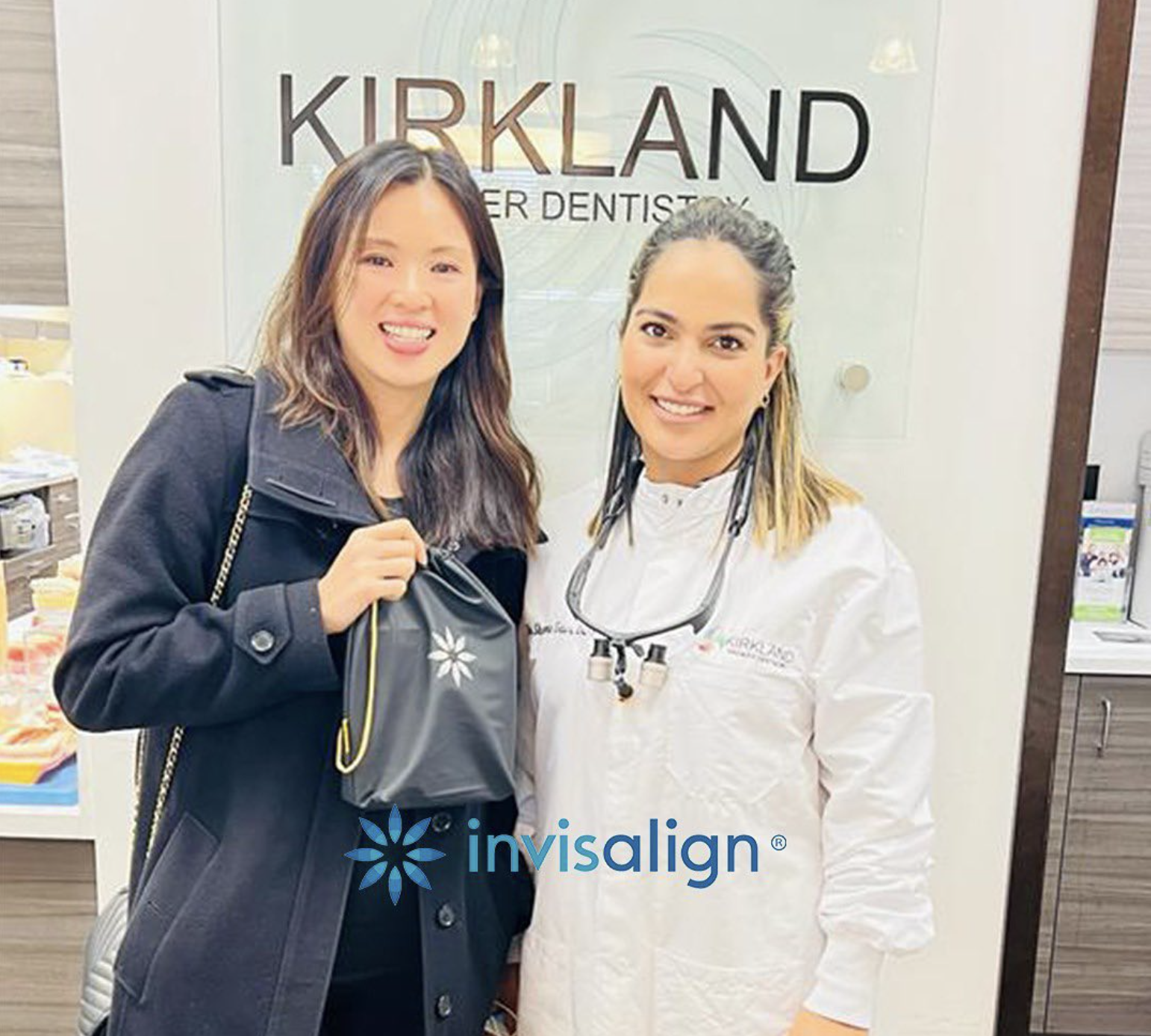 Dr. Sheena with patient holding Invisalign case
