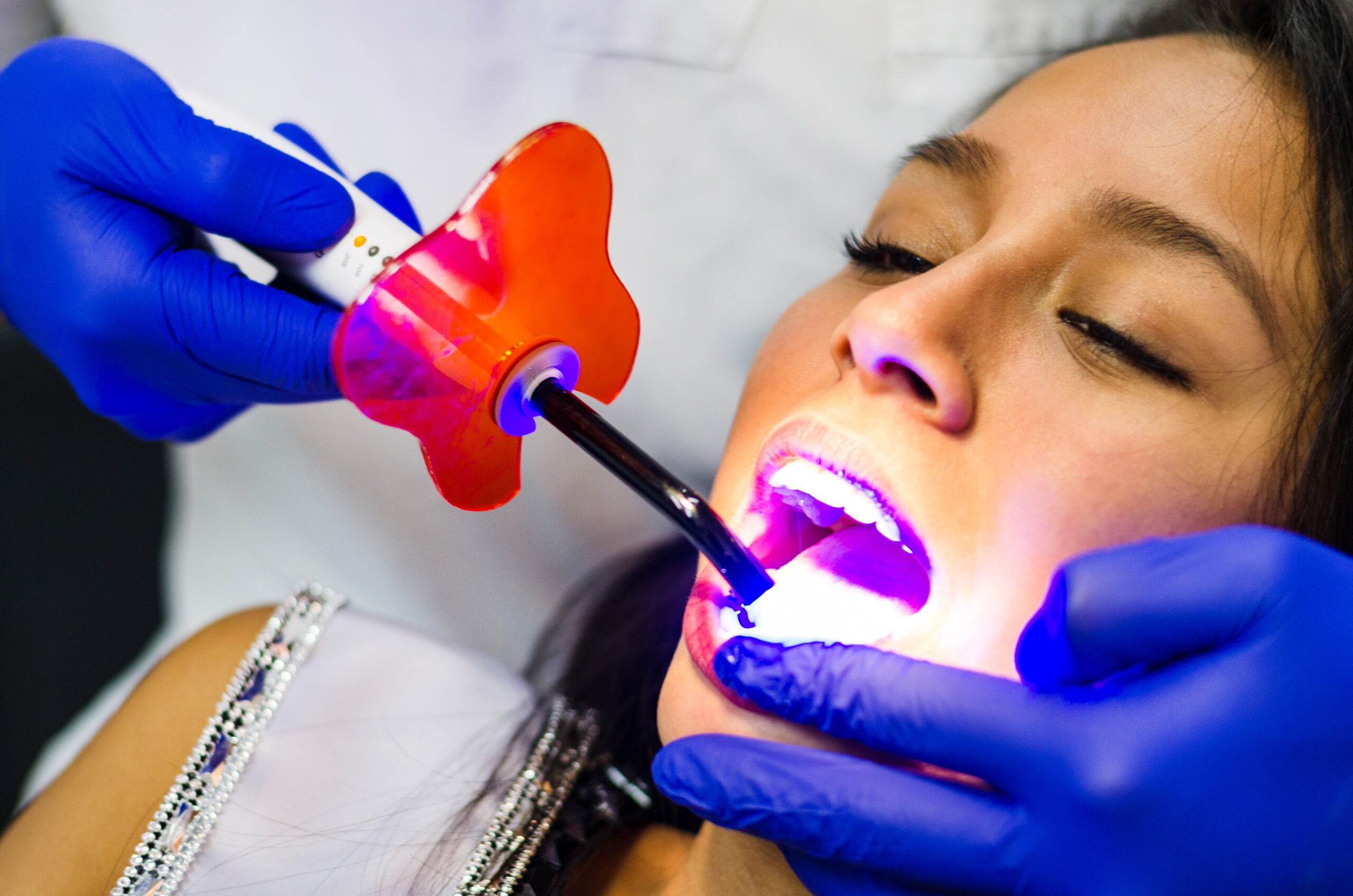 Close-up of patient during teeth whitening consultation
