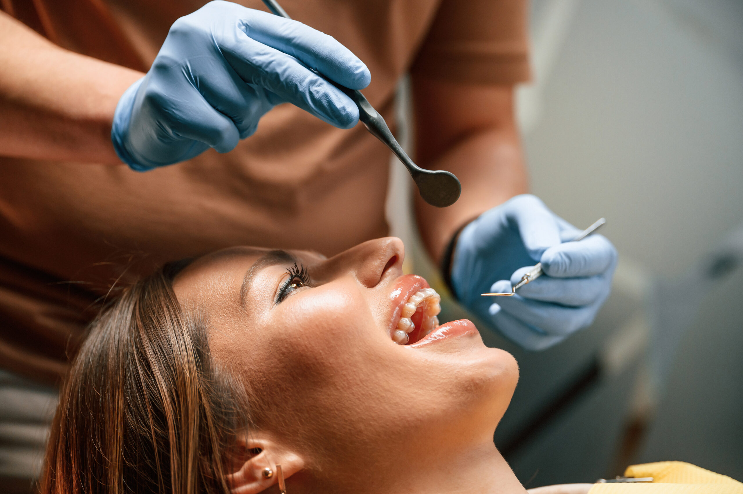 Patient and provider reviewing oral health